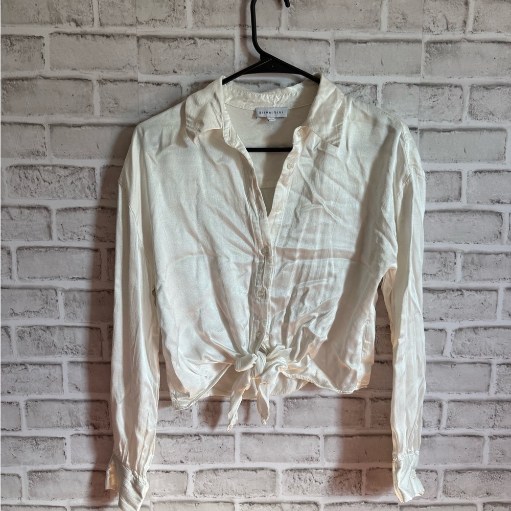 White Button-Up Tie Front Blouse